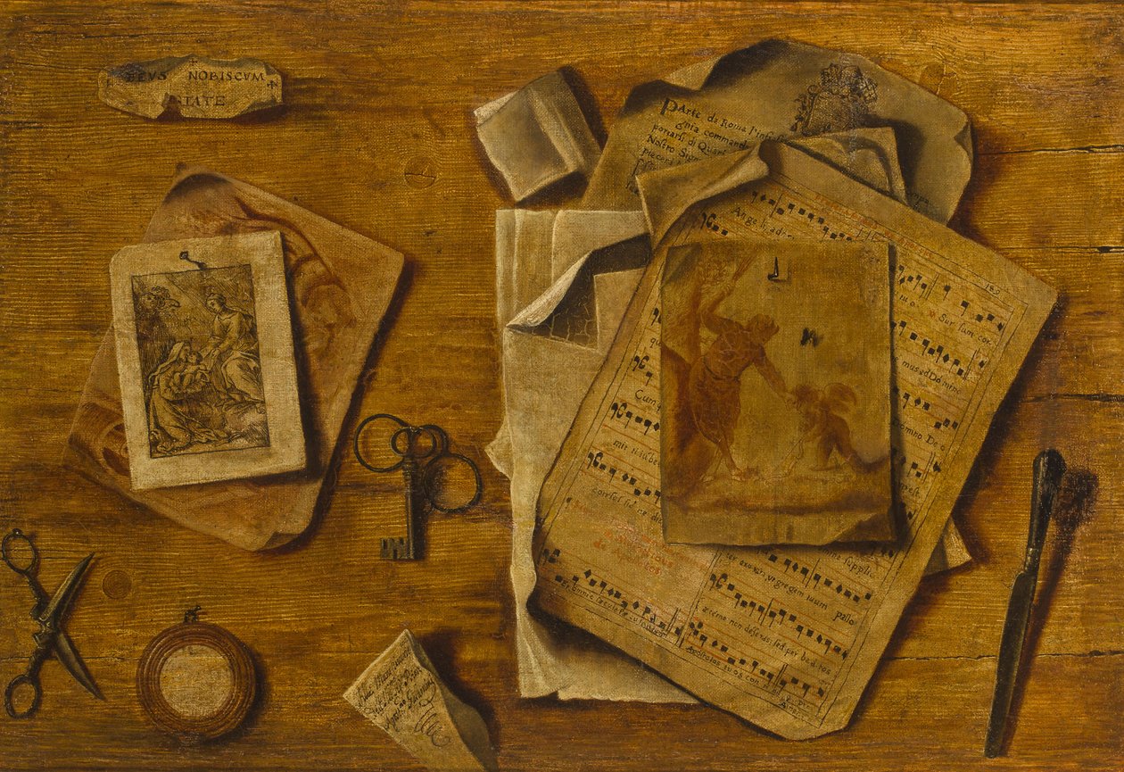 Trompe-lil s notovým zápisem, kresbami a klávesami, c. 1800 od Unbekannt
