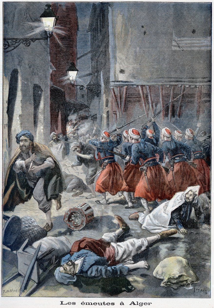 Vojáci pokoušející se vyčistit ulice během protižidovských nepokojů, Alžír, Alžírsko, 1898 od Unbekannt