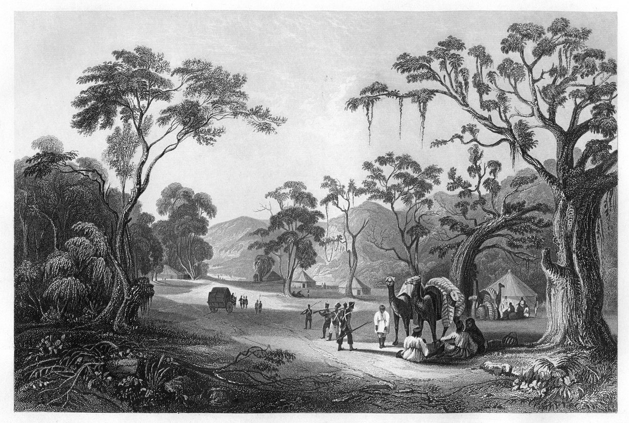 Vojska tábořila u vchodu do průsmyku Keree, severně od Meerut, Indie, c1860 od Unbekannt