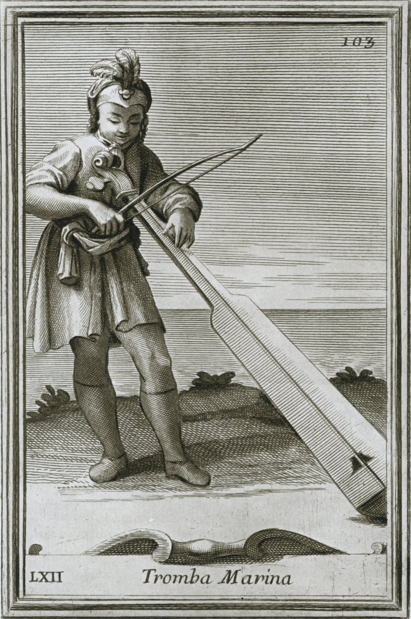 Trumscheit námořní trubka, rytina z knihy F. Bonannis Armonic kabinet, Řím, 1722, 1948 od Unbekannt