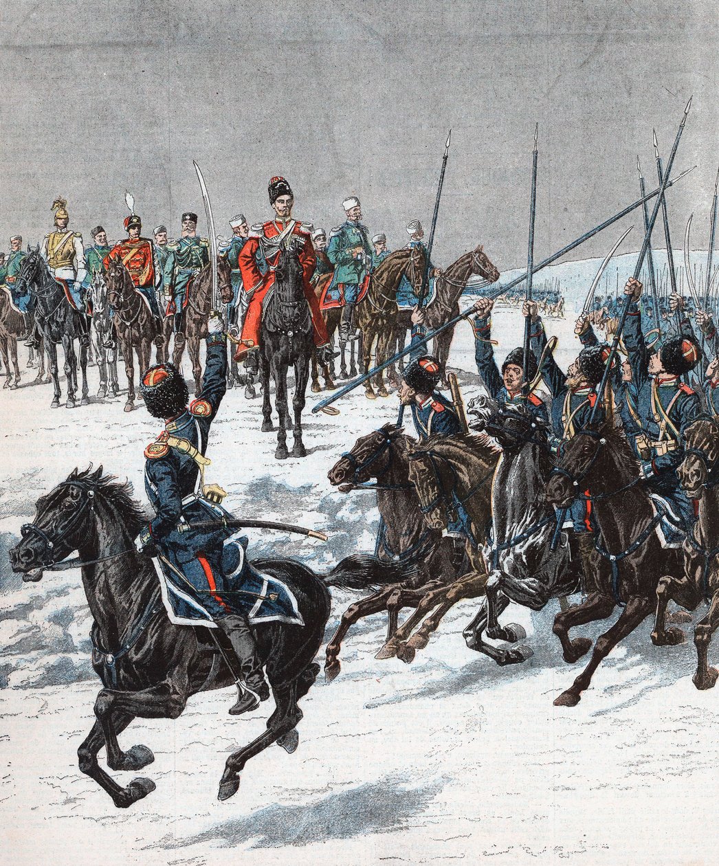 Car Nicholas II hodnotí kozáky, rusko-japonská válka, 1904-5 od Unbekannt