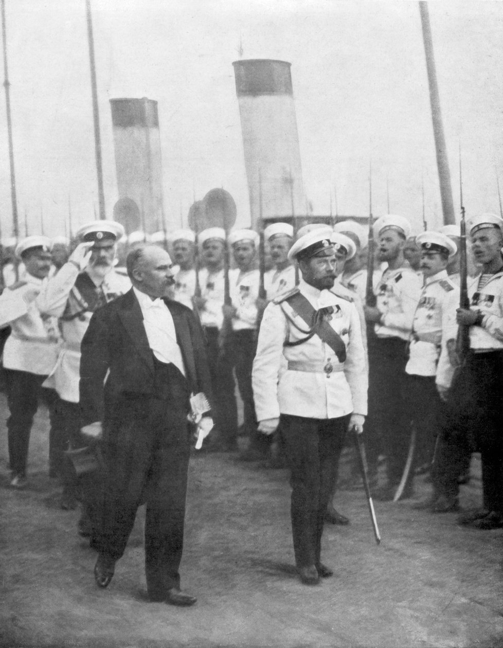 Car Nicholas II s francouzským prezidentem Raymondem Poincare, 1914. od Unbekannt