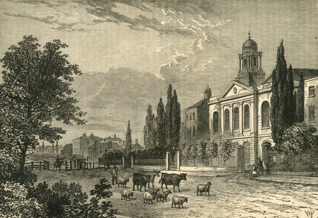 Turnpike in the Hampstead Road, a St. James Church, v roce 1820, c1876. od Unbekannt