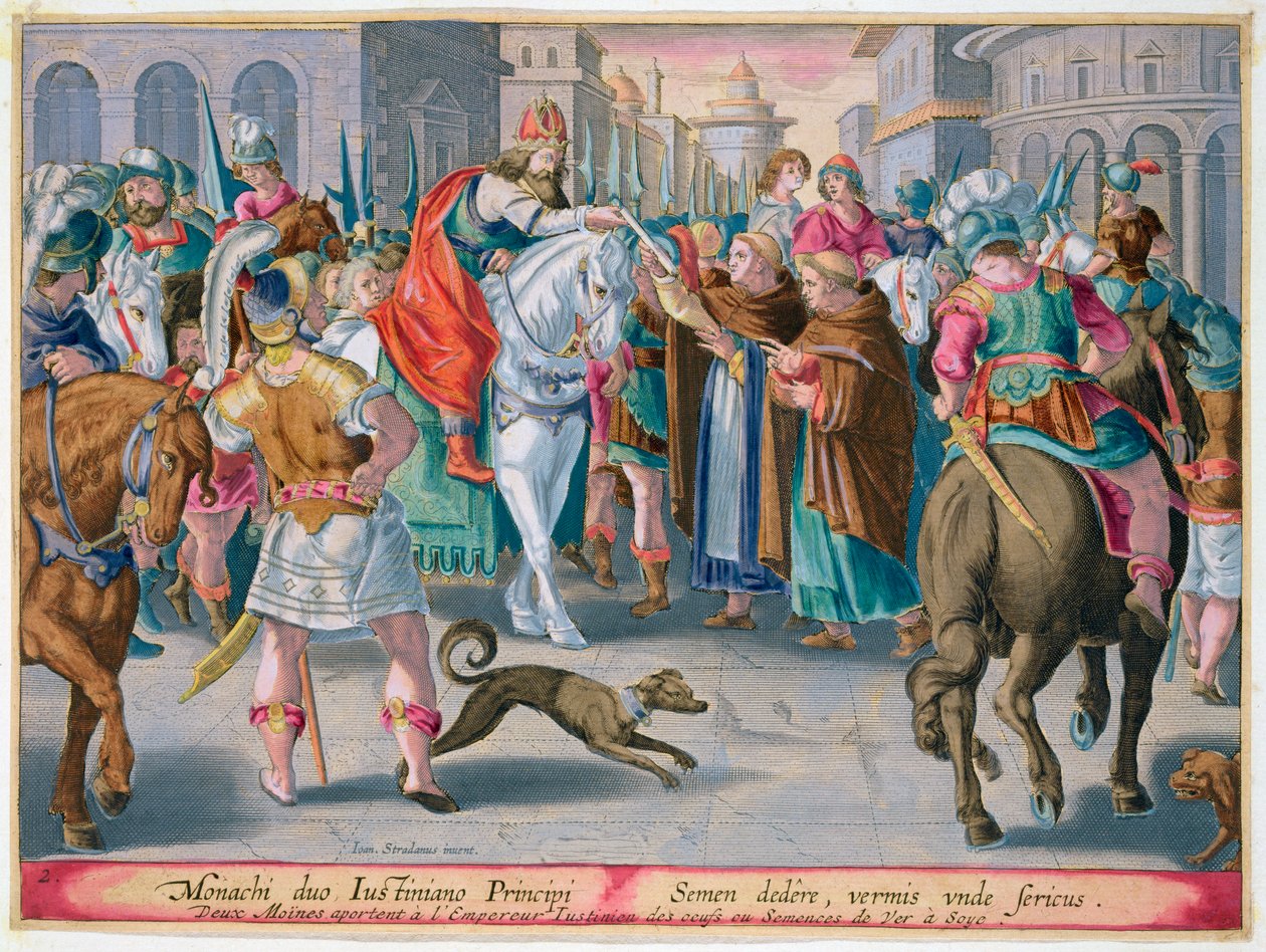 Dva mniši představují bource morušového pašované z Číny byzantskému císaři Justiniánovi, 6. od Unbekannt