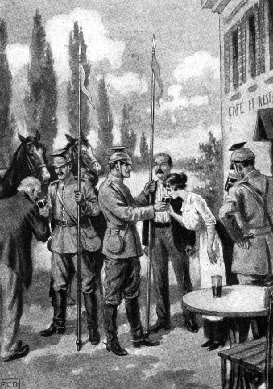 Uhlans požaduje občerstvení od belgických vesničanů, první světová válka, 1914 od Unbekannt