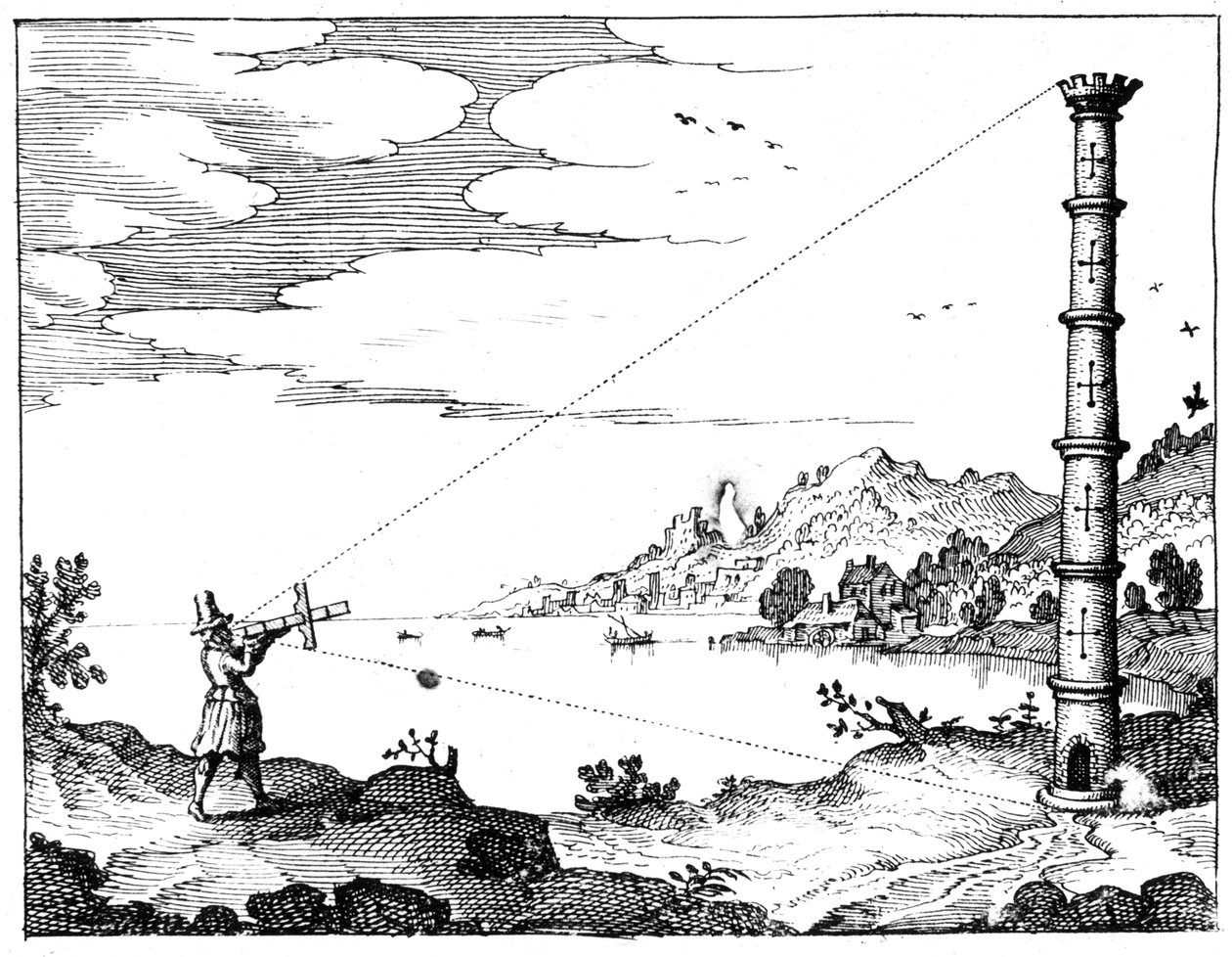 Pomocí křížové tyče změřit výšku věže, 1617-1619 od Unbekannt