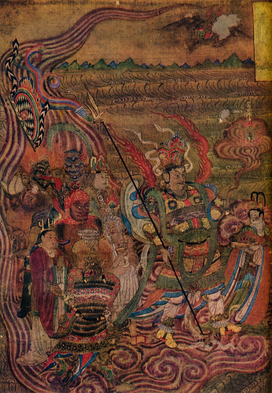 Vaishravana putující přes vlny z jeskyní tisíce Buddhů, c900 od Unbekannt