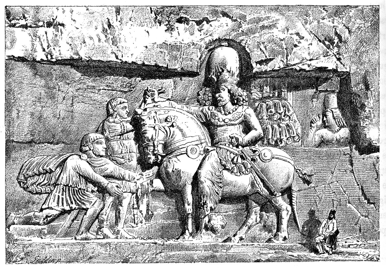 Valerian u nohou Sapora, Královské hrobky v Naksh-I-Rustem, Persepolis, Írán, 1895 od Unbekannt