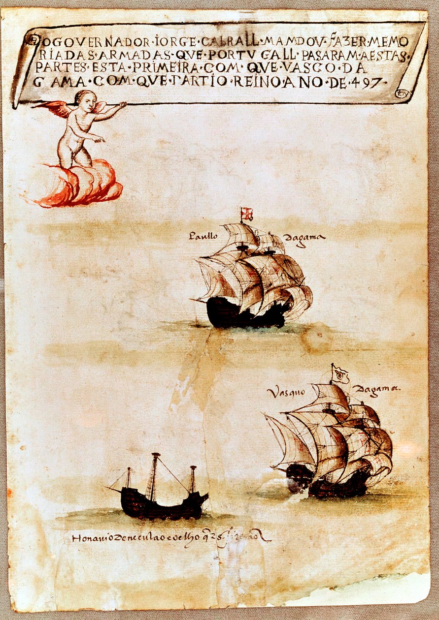Flotila Vasca da Gamy na moři, 1497 od Unbekannt