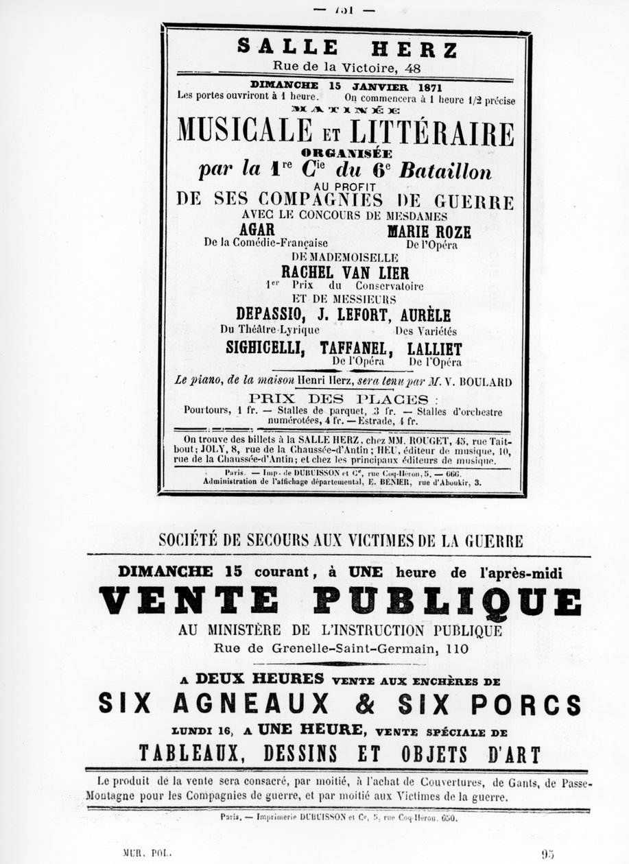 Vente Publique, z francouzských politických plakátů Pařížské komuny, květen 1871 od Unbekannt