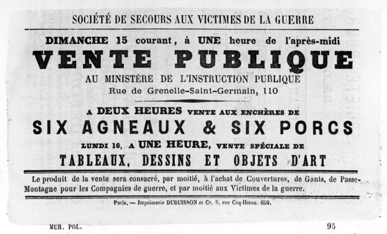 Vente Publique, z francouzských politických plakátů Pařížské komuny, květen 1871 od Unbekannt