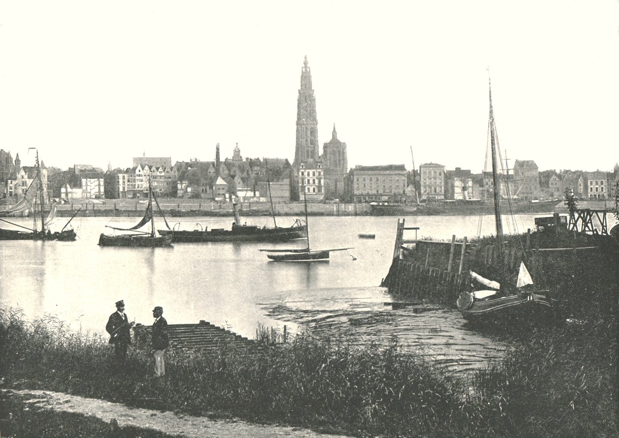 Pohled přes řeku do katedrály, Antverpy, Belgie, 1895. od Unbekannt