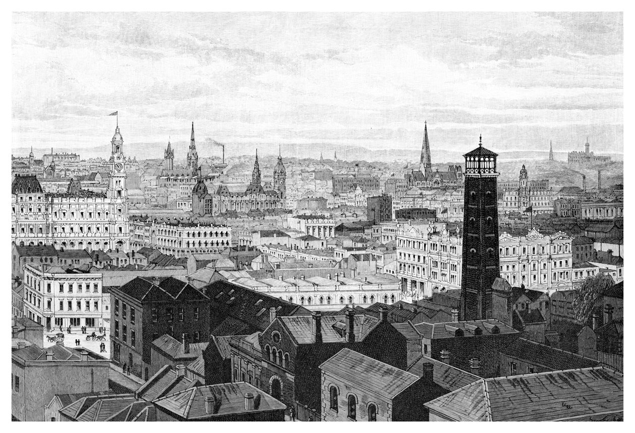 Pohled z kopule soudu, Melbourne, Victoria, Austrálie, 1886 od Unbekannt
