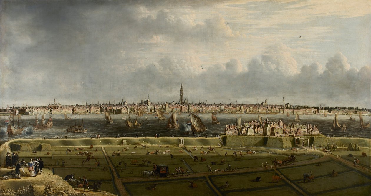 Pohled na Antverpy z Vlámské hlavy, 1658. od Unbekannt