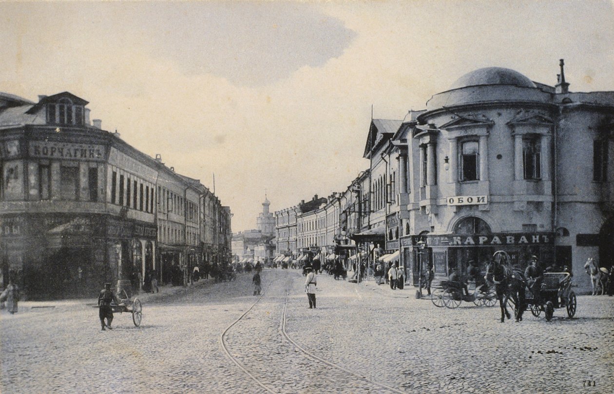 Pohled na ulici Arbat v zimě, Moskva, Rusko, začátek 20. století od Unbekannt