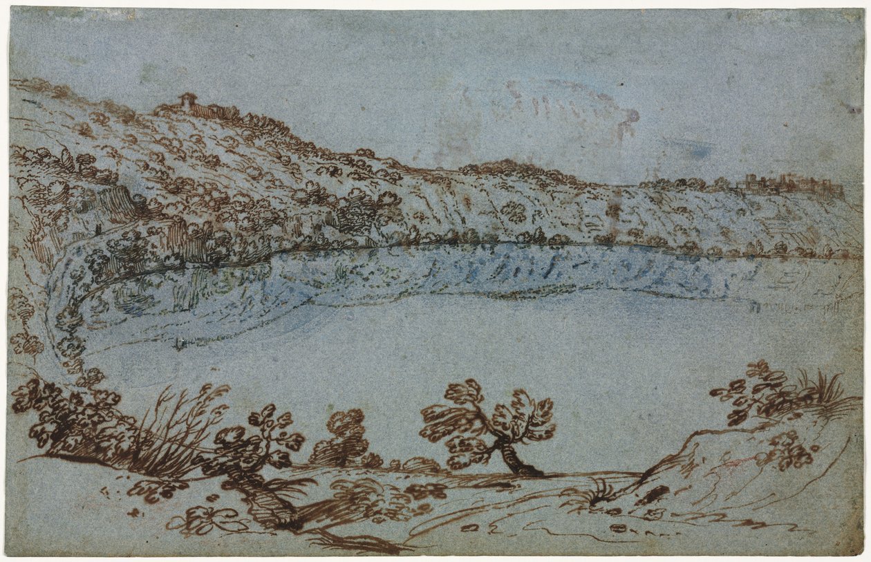 Pohled na jezero Nemi recto Malá skupina římských ruin verso, c. 1650. od Unbekannt