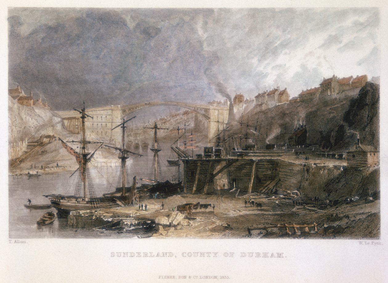 Pohled na Sunderland a Železný most při pohledu na východ, 1833 od Unbekannt