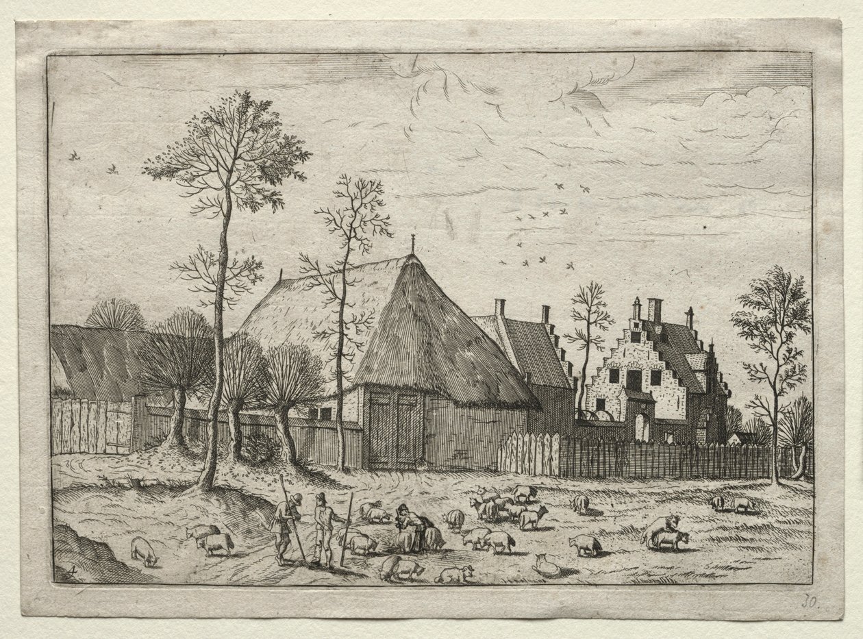 Pohled na vesnice v Brabantsku a Campine: Pastýři se stádem, c. 1559. od Unbekannt