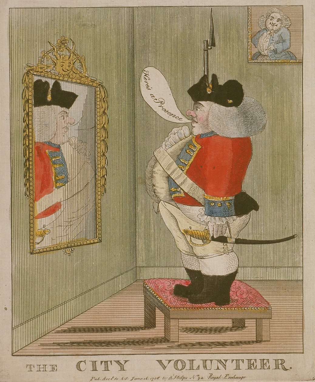 Pohled na mohutného městského dobrovolníka, který se obdivoval v zrcadle, 1785 od Unbekannt