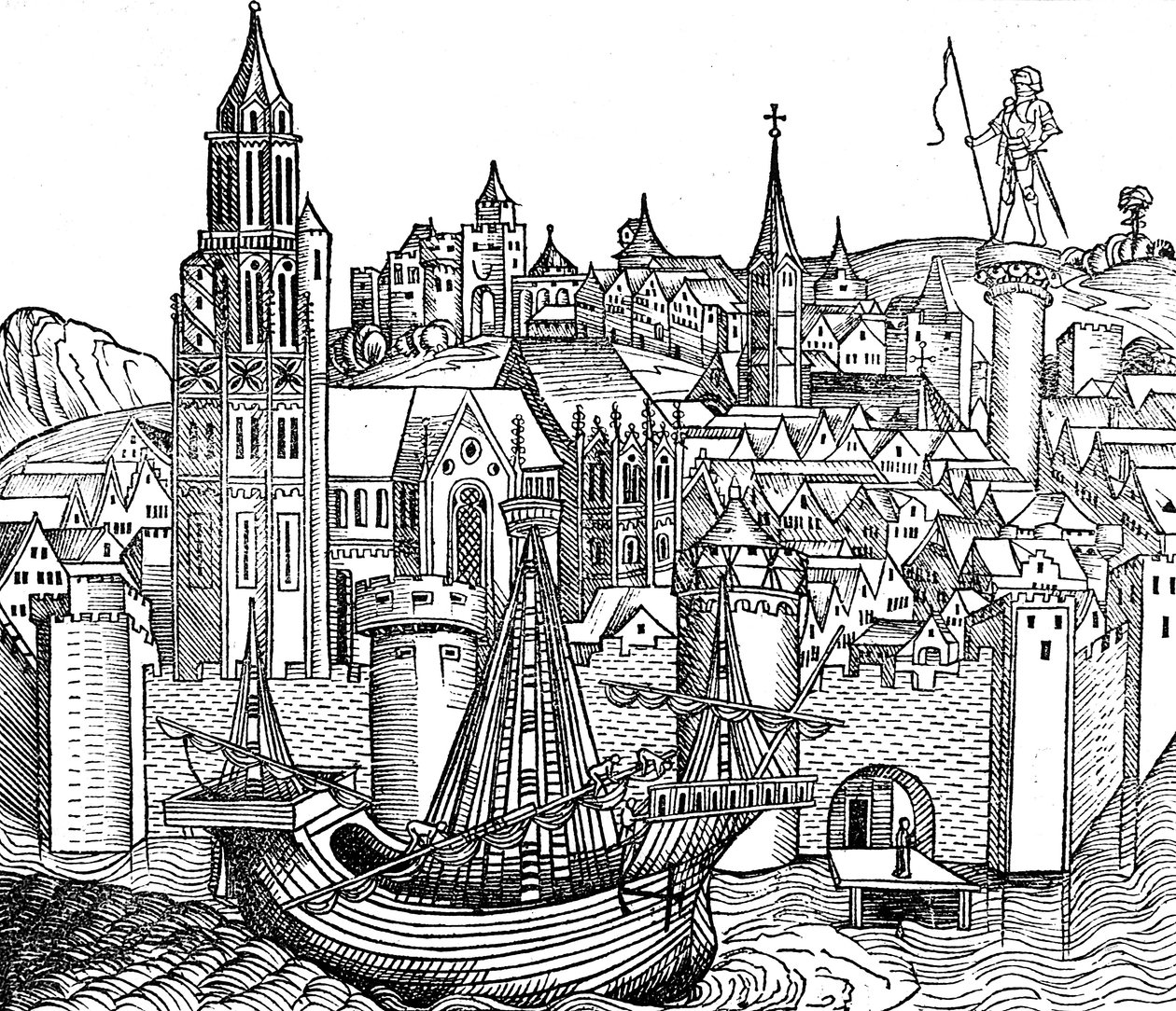 Pohled na opevněné město, 1493 od Unbekannt