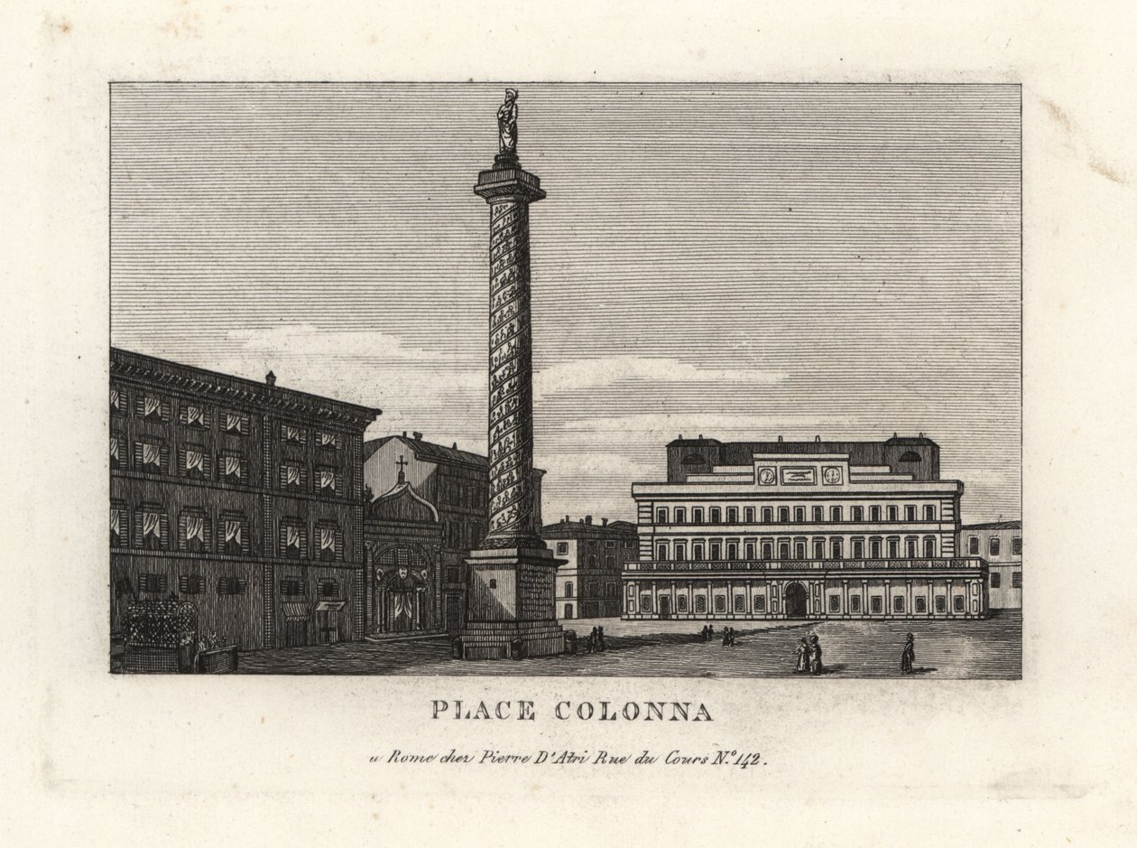 Pohled na Piazza Colonna se sloupem Marca Aurelia, Řím od Unbekannt