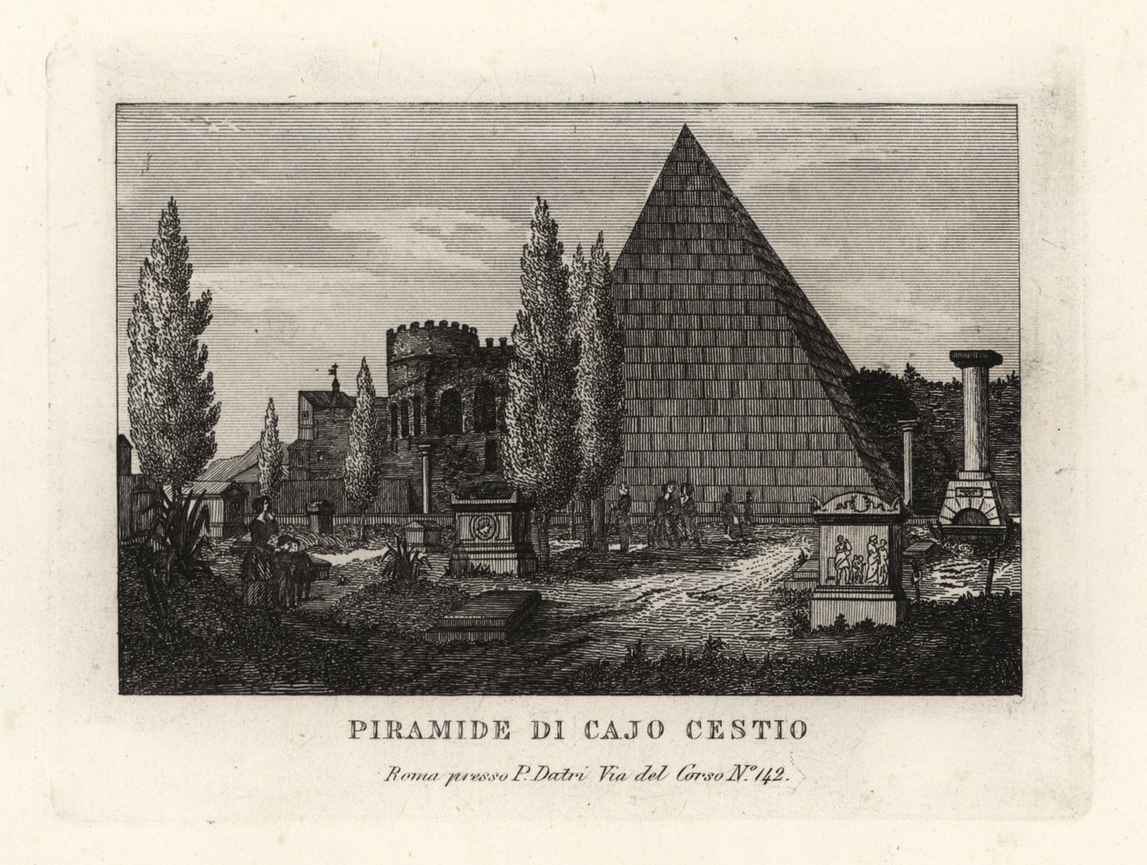 Pohled na Cestiovu pyramidu, Piramide di Caio Cestio, Řím od Unbekannt