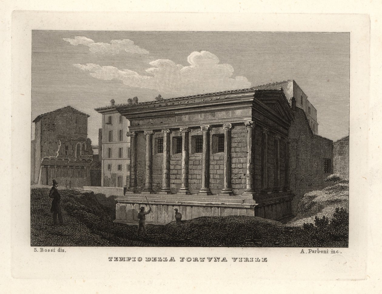 Pohled na chrám Portunus, Tempio di Portuno nebo Tempio della Fortuna Virile od Unbekannt