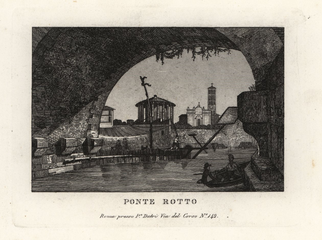 Pohled na rozbité Ponte Rotto, Pons Aemilius, v řece Tibeře, Řím od Unbekannt