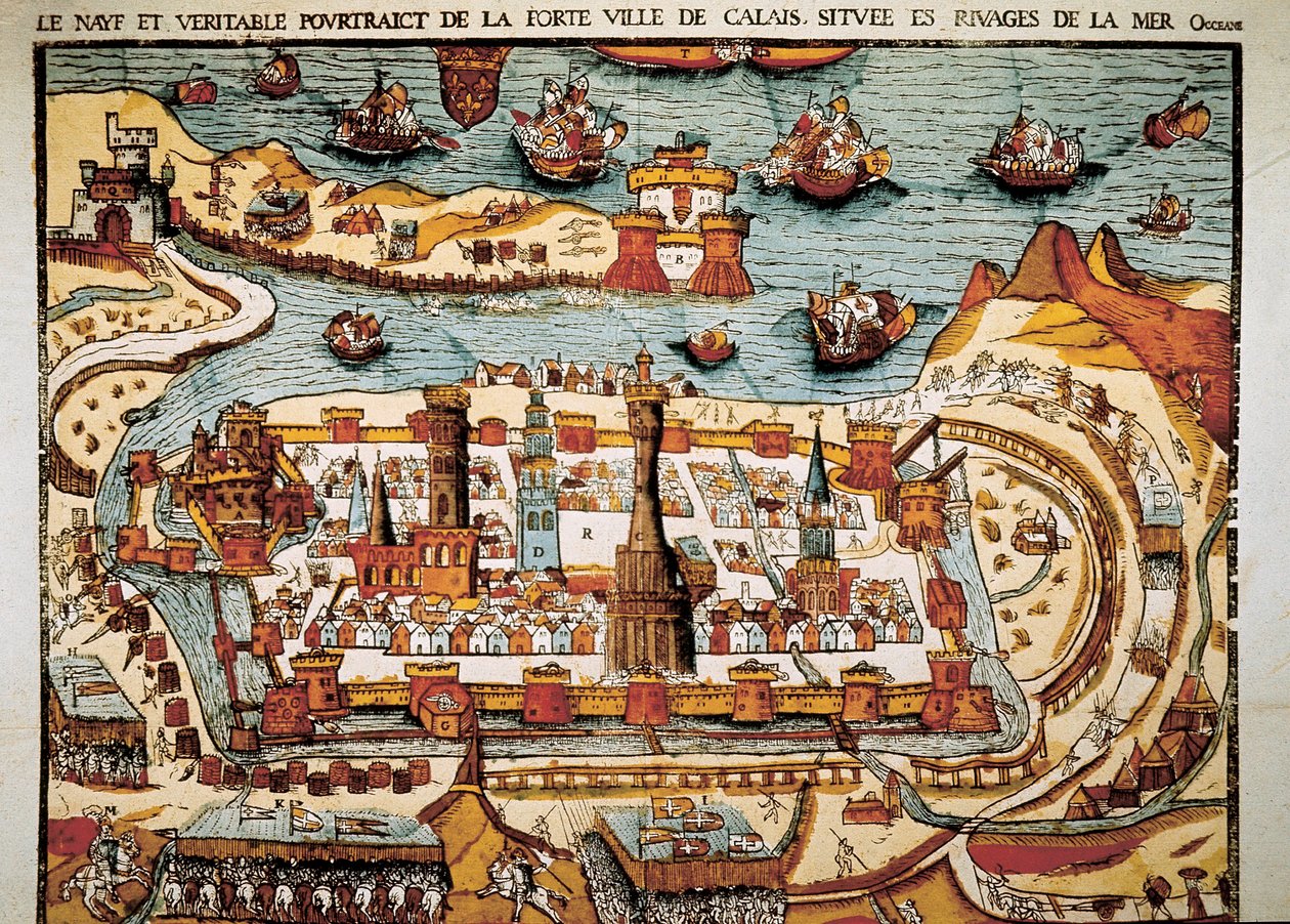 Pohled na město Calais v roce 1538. Xylografie. od Unbekannt