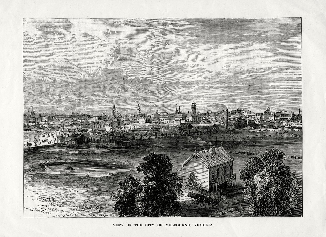Pohled na město Melbourne, Victoria, Austrálie, 1877 od Unbekannt