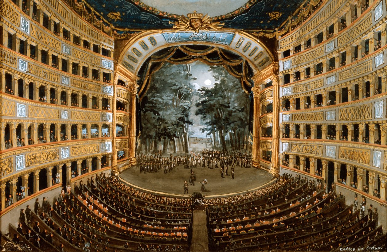 Pohled na interiér Teatro San Carlo, Neapol, 19. století od Unbekannt