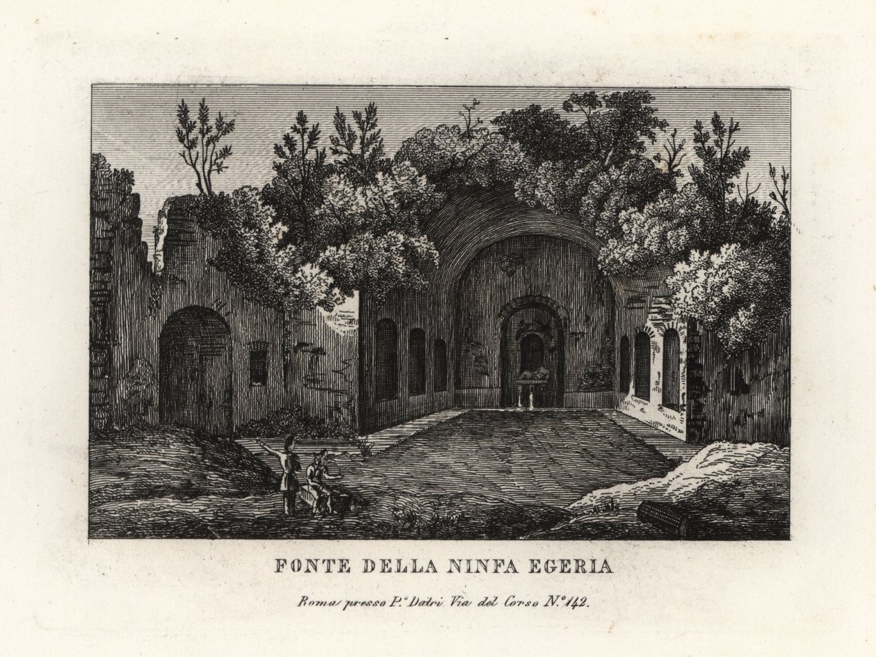 Pohled na pramen nymfy Egeria, Egeria nympheum, Ninfeo d