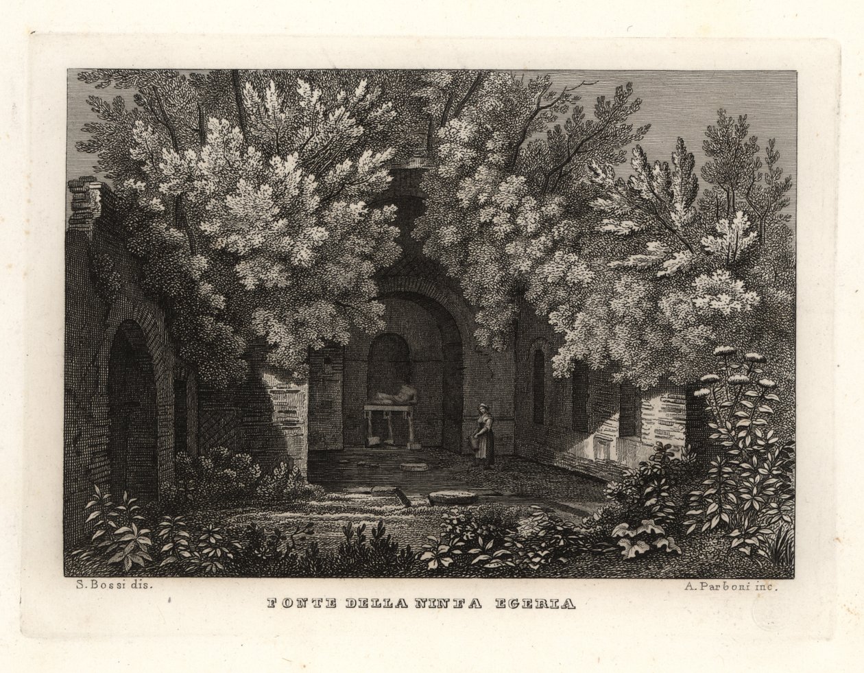 Pohled na pramen nymfy Egeria, Fonte della Ninfa Egeria, Parco Cafarella, Řím od Unbekannt