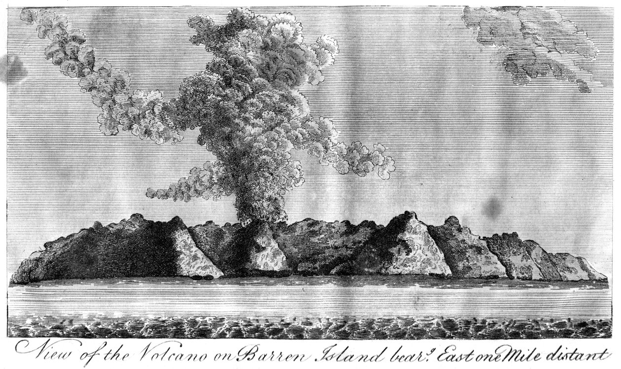 Pohled na sopku na Barren Island, Andamanské ostrovy, 1799 od Unbekannt