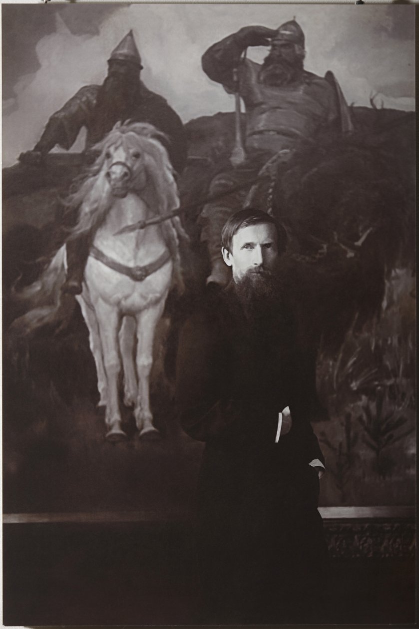Viktor Vasnetsov před jeho obrazem Bogatyrs od Unbekannt