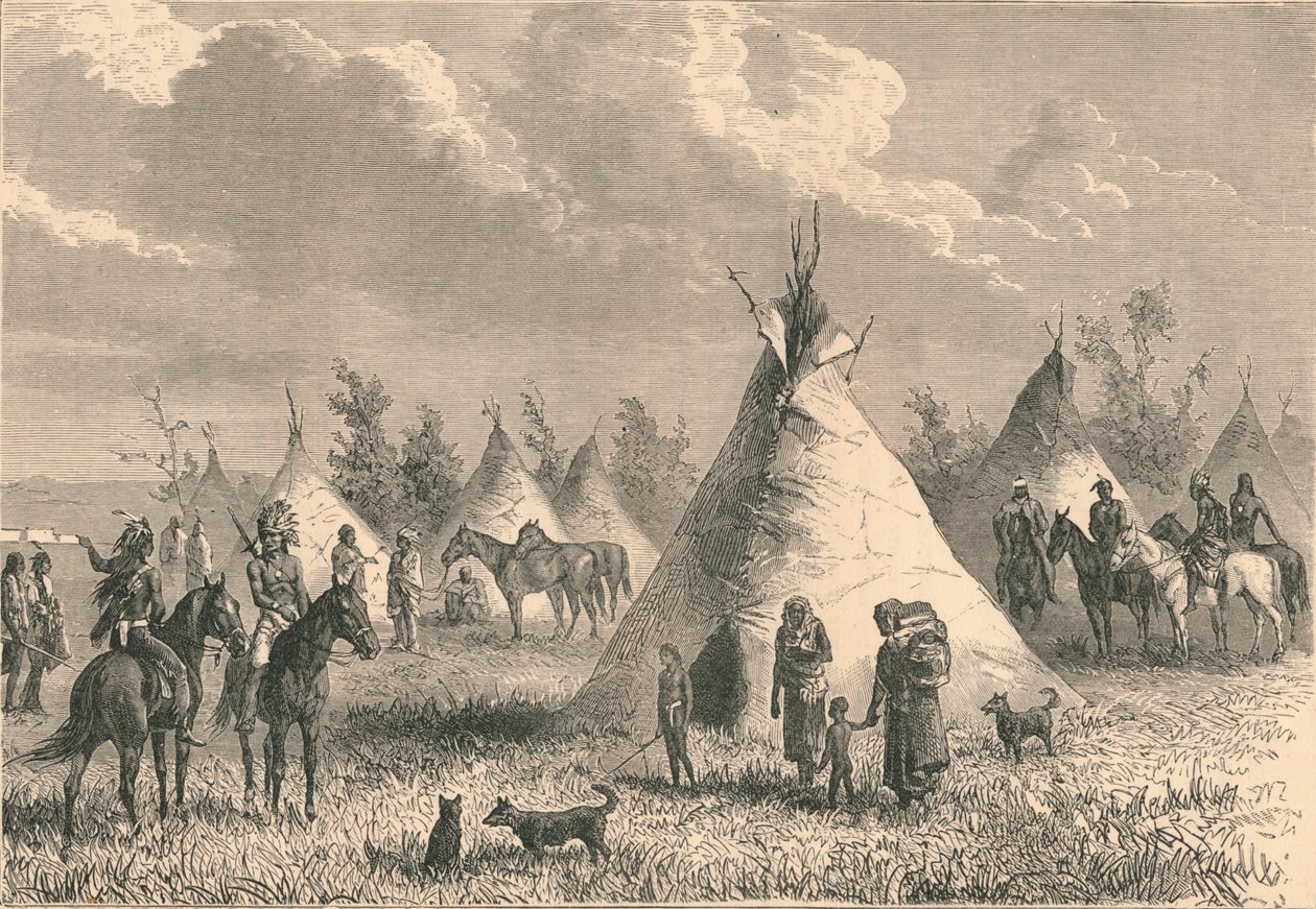 Vesnice prérijních indiánů, c19. století od Unbekannt