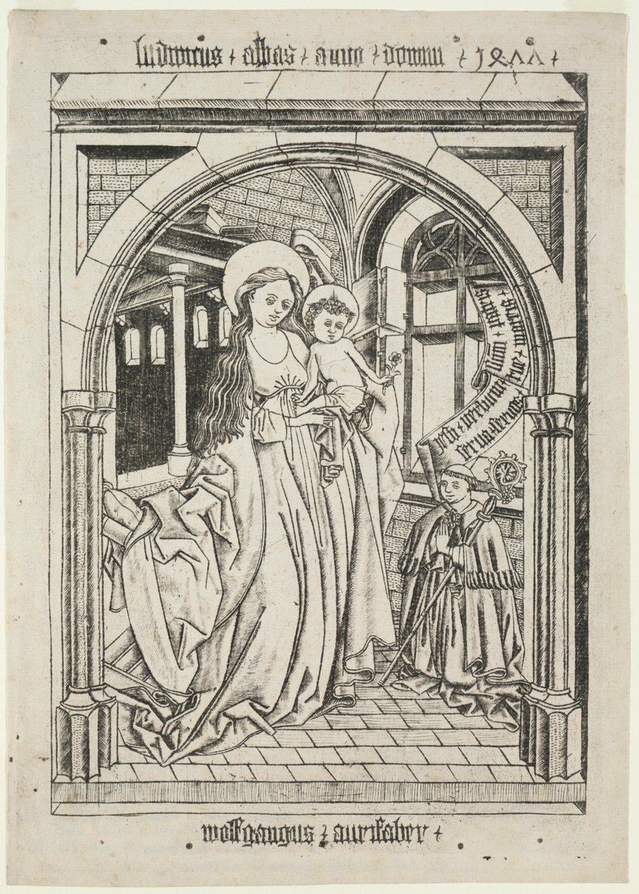 Panna a dítě, opat Ludwig klečící, 1400s. od Unbekannt