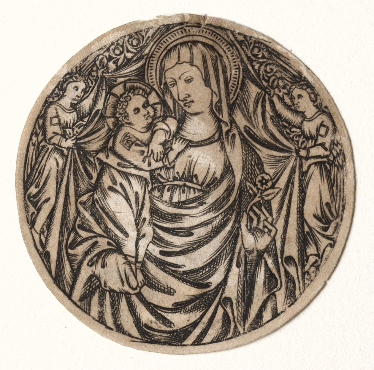 Panna a dítě se dvěma anděly, 1400s. od Unbekannt