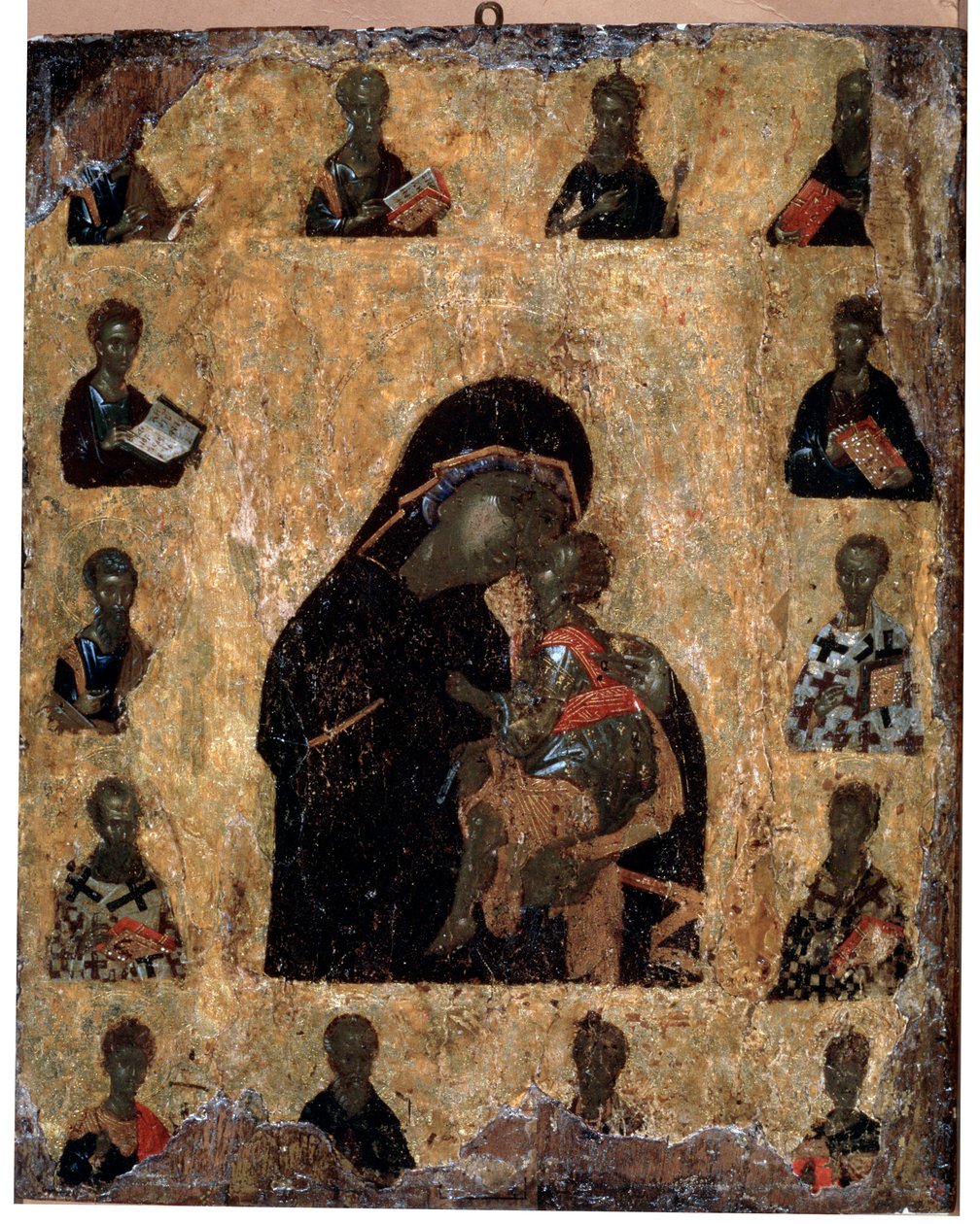 Panna něhy se svatými Panna Eleusa, byzantská ikona, 14. století od Unbekannt