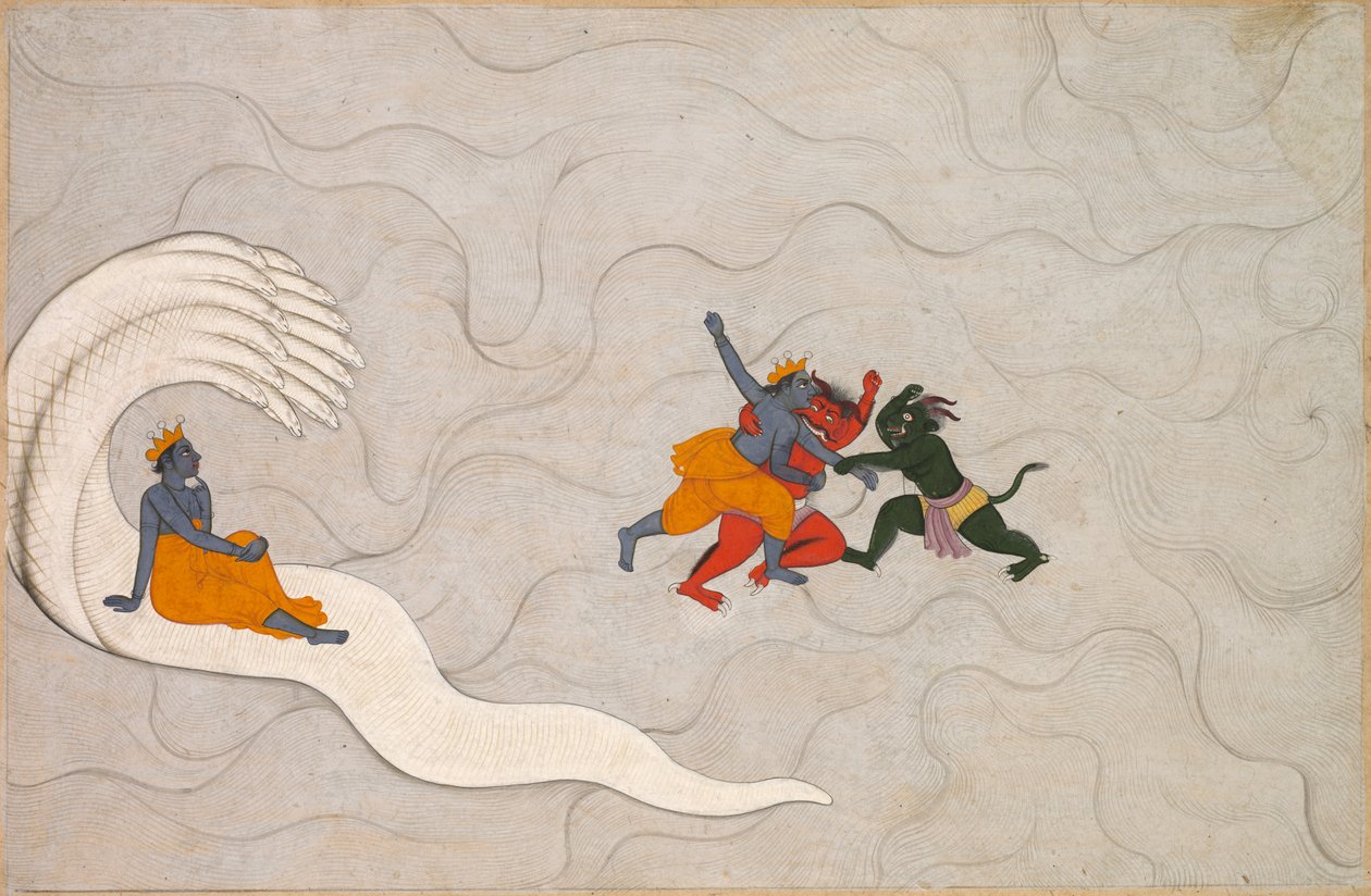 Višnu bojuje s Madhu a Kaitabhou, z Markandeya Purana, c. 1760. od Unbekannt