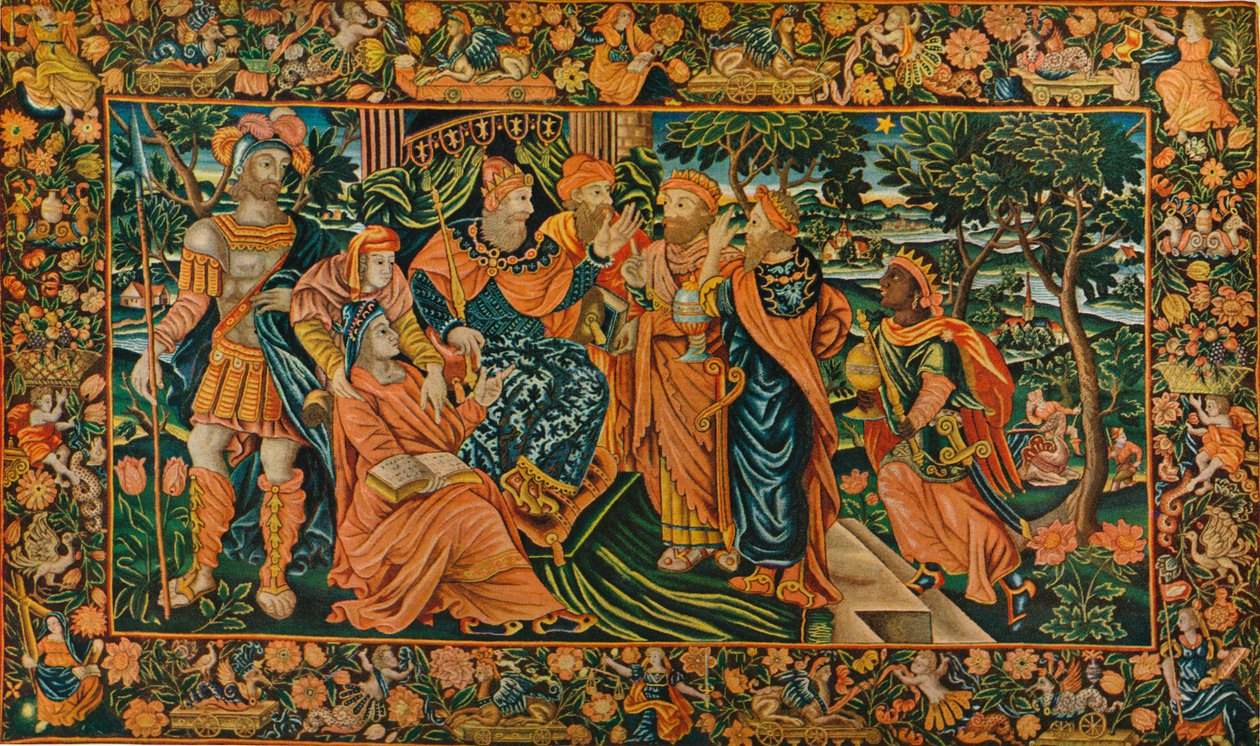 Návštěva mudrců u Heroda: Alžbětinský Petit-Point Panel, 16. století od Unbekannt