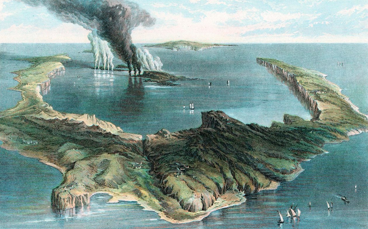 Sopka na ostrově Thera Santorini v erupci, 1866 od Unbekannt