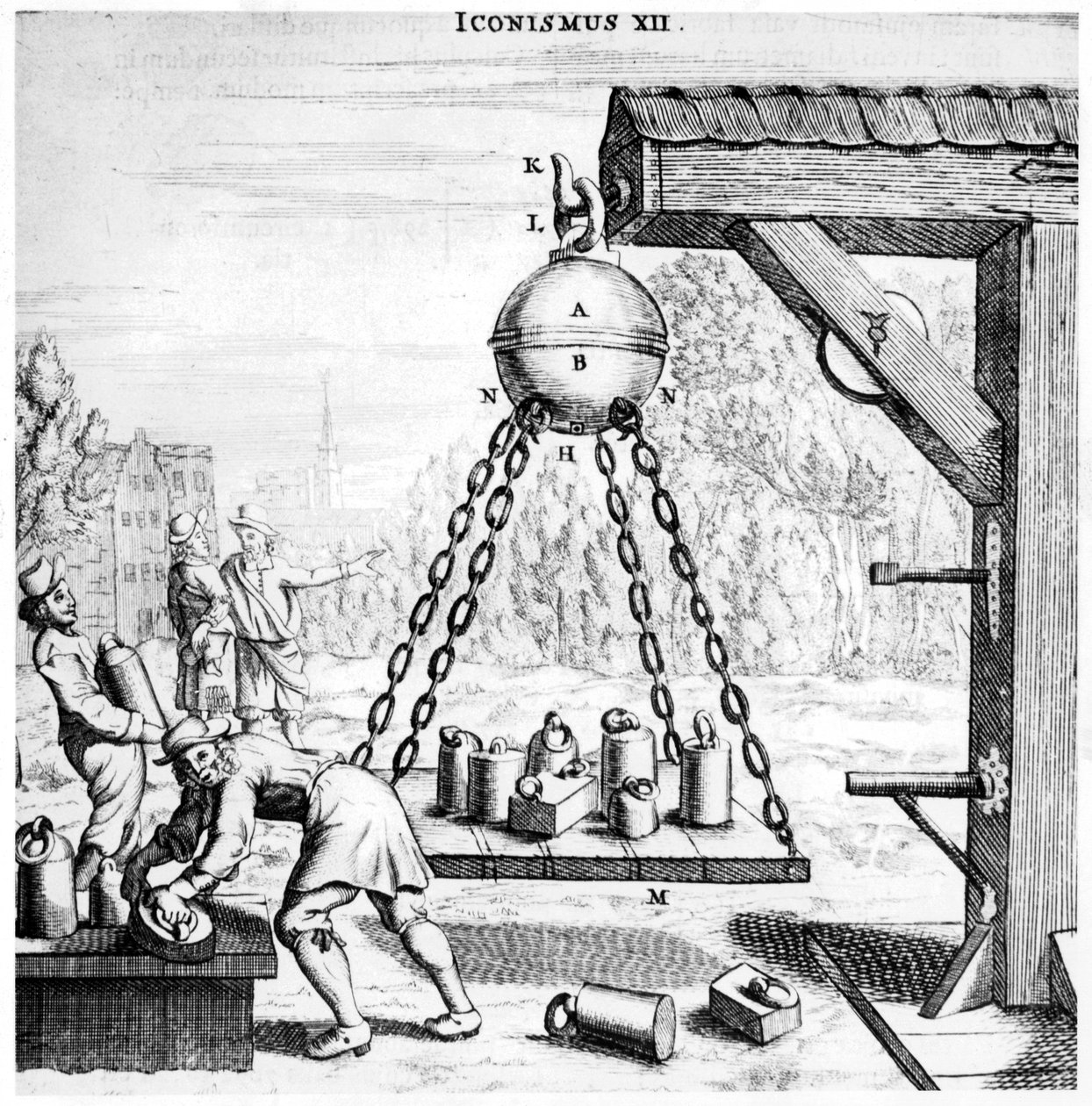 Von Guerikes demonstrace síly tlaku vzduchu, 1672 od Unbekannt