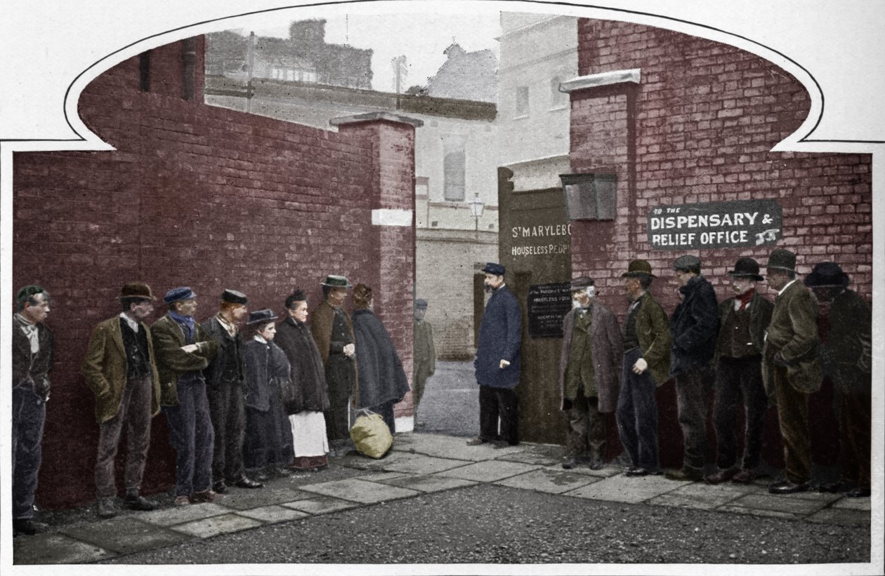 Čekání na vstup do St Marylebone Workhouse, Luxborough Street, Londýn, c1901 1903 od Unbekannt