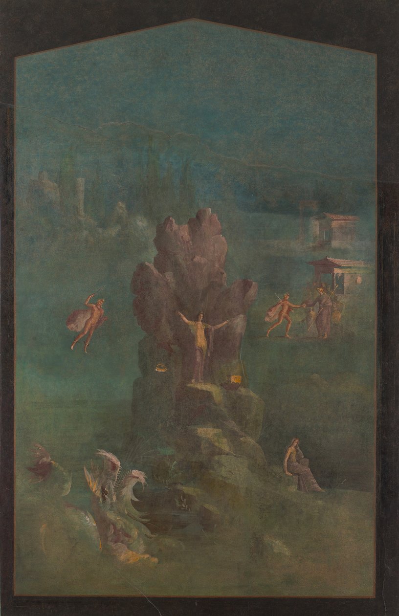 Nástěnná malba: Perseus a Andromeda v krajině, z císařské vily..., 1. století př. Kr. od Unbekannt