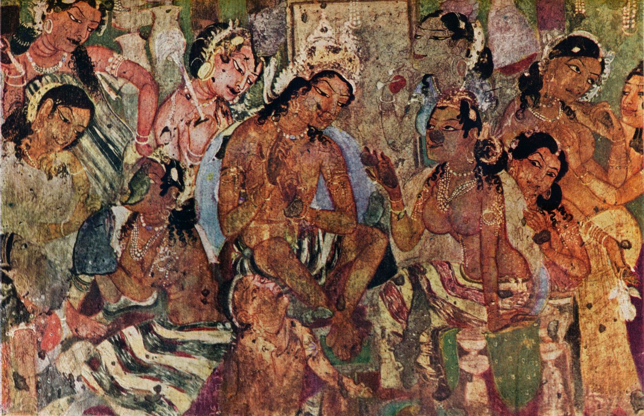 Nástěnná malba z jeskyní Ajanta of Raja Mahajanaka, c480 od Unbekannt