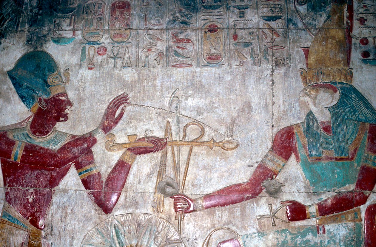 Detail nástěnné malby Sethos I před Horem, Chrám Sethos I, Abydos, Egypt, c1280 př.nl od Unbekannt