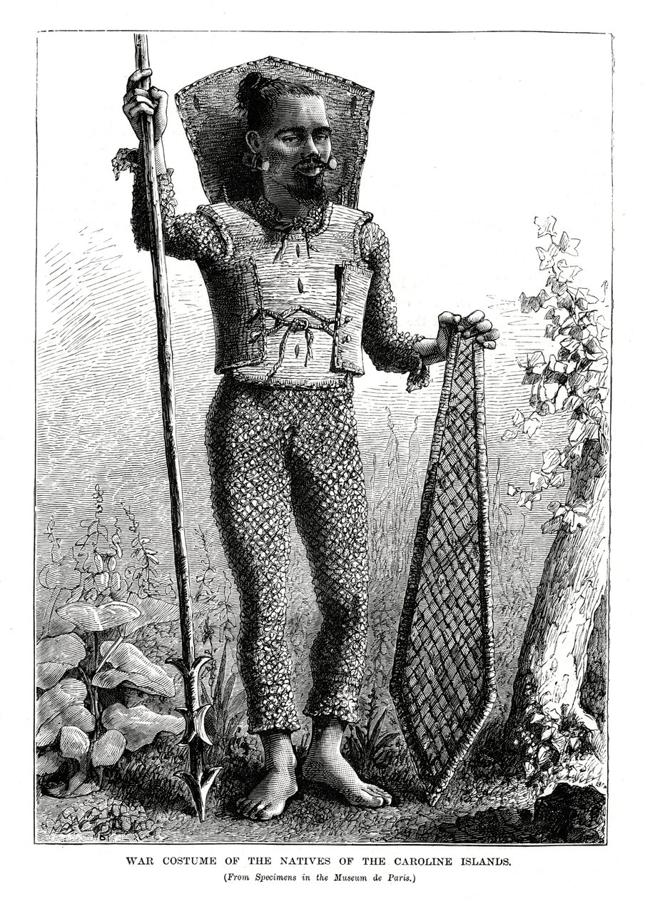 Válečný kostým domorodců z Caroline Islands, centrální Tichý oceán, 1877 od Unbekannt