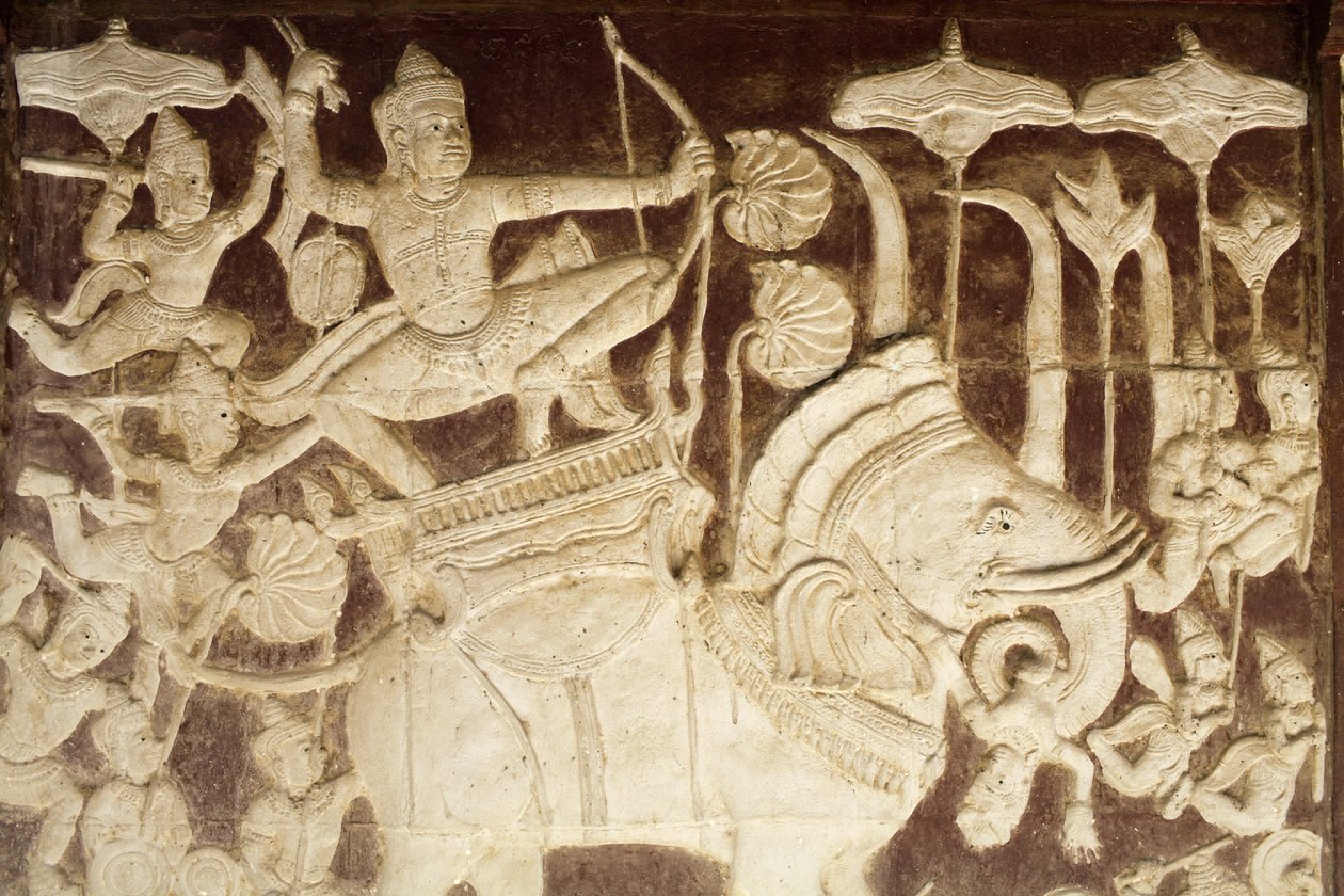 Wat Ounalom: socha zobrazující bitevní scénu z Ramayana Phnom Penh Cambodge od Unbekannt
