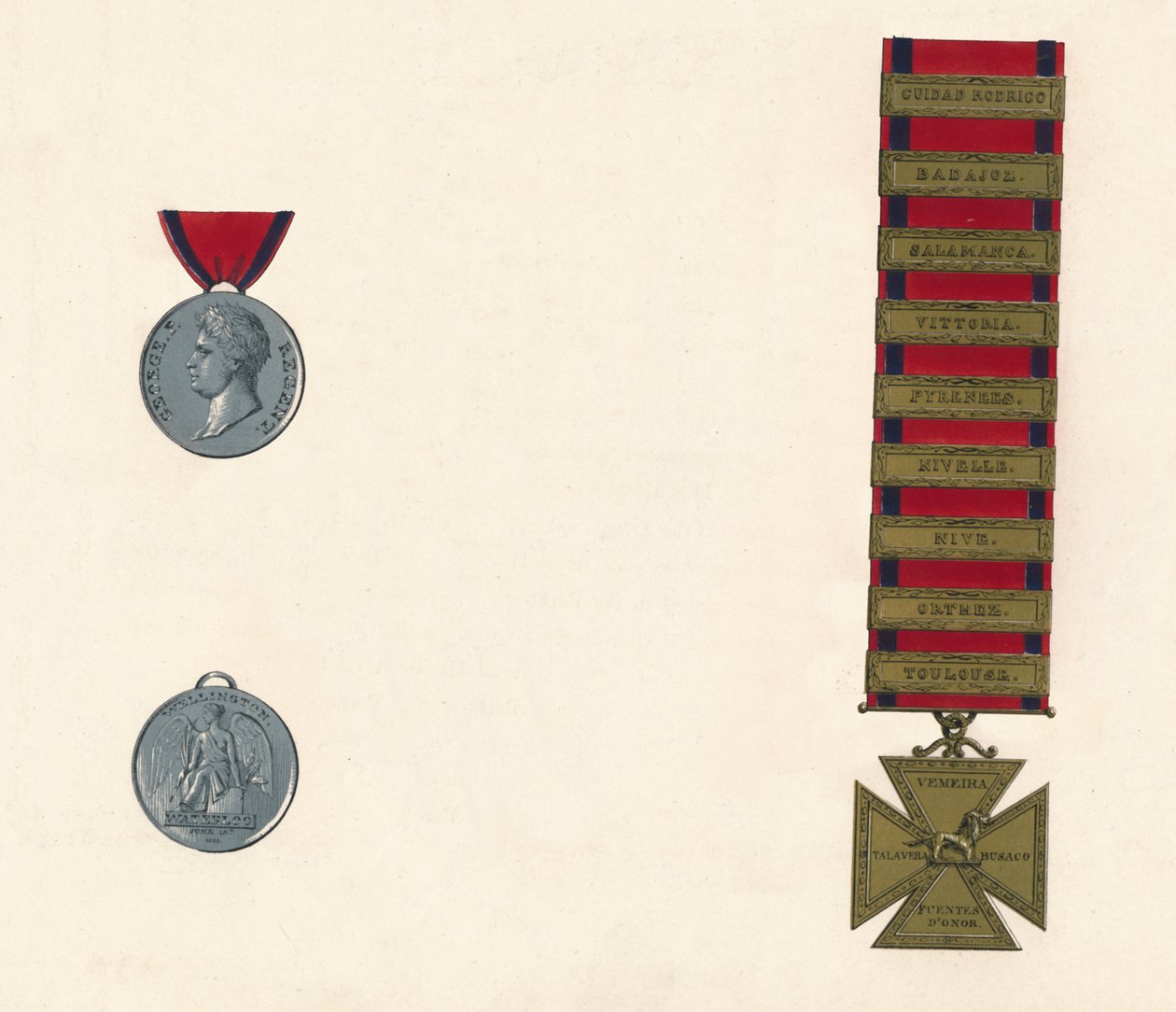 Waterloo & Military General Service Medal 1793-1814, c19. století od Unbekannt